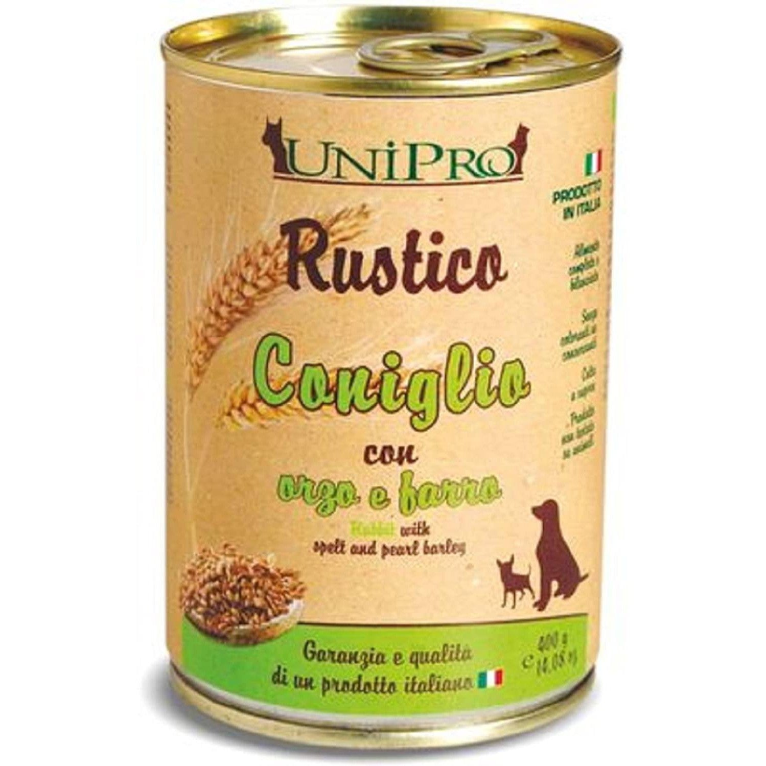 Unipro Rustico Coniglio con Orzo e Farro 400gr Lattina Unipro Rustico Coniglio con Orzo e Farro 400gr Lattina